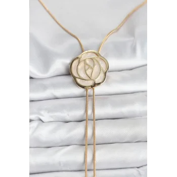 Pirinç Gold Renk Gül Model Asansörlü Kadın Kolye