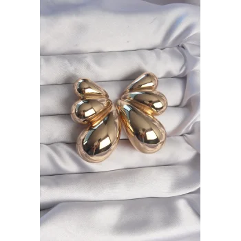 Pirinç Gold Renk İri Bombeli Kelebek Küpe