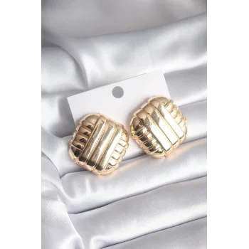 Pirinç Gold Renk İşleme Detay Kadın Küpe