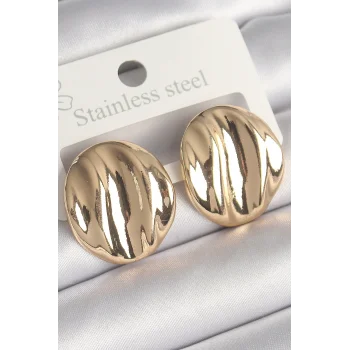 Pirinç Gold Renk İşlemeli Daire Plaka Model Kadın Küpe