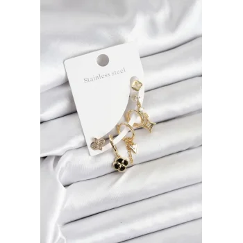 Pirinç Gold Renk Kadın Set Küpe