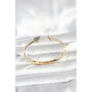 Pirinç Gold Renk Kalpli Model Kadın Kelepçe Bileklik