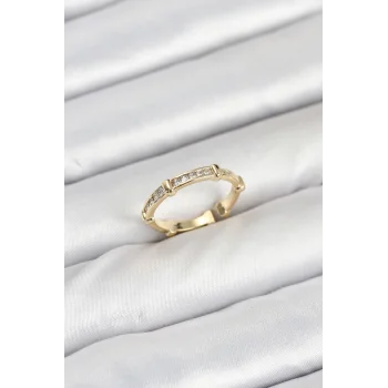 Pirinç Gold Renk Kemik Model Zirkon Taşlı Kadın Yüzük