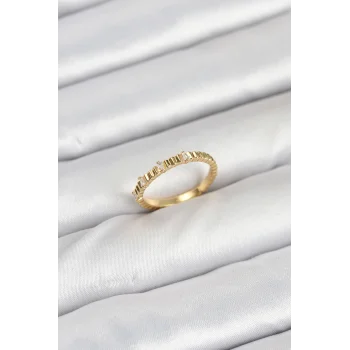 Pirinç Gold Renk Lazer Kesim Kadın Yüzük