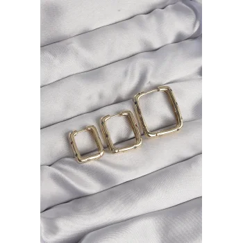 Pirinç Gold Renk Renkli Zirkon Taşlı Kare Model Küpe Seti