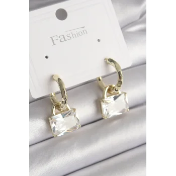 Pirinç Gold Renk Sallantı Zirkon Taşlı Çanta Model Kadın Küpe