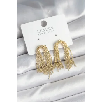 Pirinç Gold Renk Sallantılı Kadın Küpe