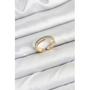 Pirinç Gold Renk Sıralı Zirkon Taşlı Kutup Yıldızı Model Kadın Yüzük