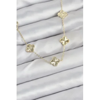 Pirinç Gold Renk Yonca Kadın Kolye