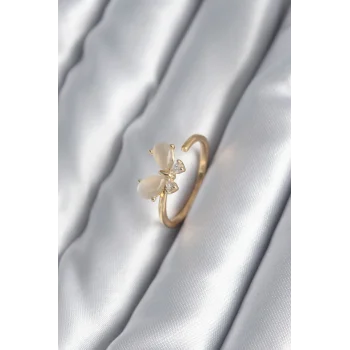 Pirinç Gold Renk Zirkon Taş Detay Kelebek Model Kadın Yüzük