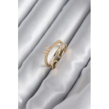 Pirinç Gold Renk Zirkon Taş Detay Kelebek Model Kadın Yüzük