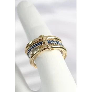 Pirinç Gold Renk Zirkon Taşlı 3Lü Kadın Yüzük