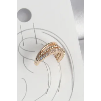Pirinç Gold Renk Zirkon Taşlı 3Lü Sıralı Model Kadın Kıkırdak Küpe