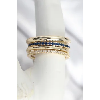 Pirinç Gold Renk Zirkon Taşlı 4Lü Kadın Yüzük