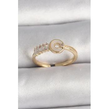 Pirinç Gold Renk Zirkon Taşlı Ayarlanabilir Kadın Yüzük