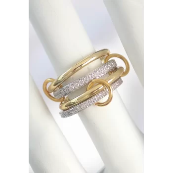 Pirinç Gold Renk Zirkon Taşlı Halka Detaylı Kadın Yüzük