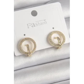 Pirinç Gold Renk Zirkon Taşlı Halka Model Kadın Küpe