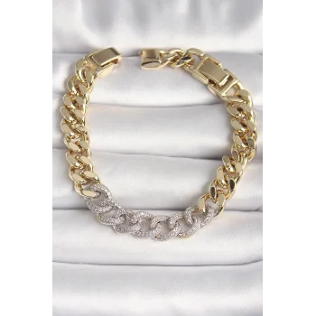 Pirinç Gold Renk Zirkon Taşlı Halka Zincir Xuping VIP Seri Exculusive Kadın Bileklik