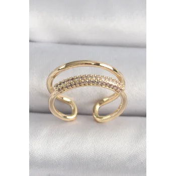 Pirinç Gold Renk Zirkon Taşlı Kadın Yüzük