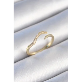 Pirinç Gold Renk Zirkon Taşlı Kadın Yüzük