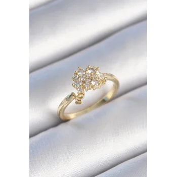Pirinç Gold Renk Zirkon Taşlı Kadın Yüzük