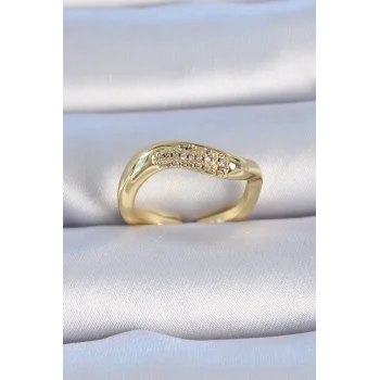Pirinç Gold Renk Zirkon Taşlı Kadın Yüzük