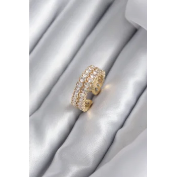 Pirinç Gold Renk Zirkon Taşlı Kadın Yüzük