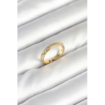 Pirinç Gold Renk Zirkon Taşlı Kadın Yüzük