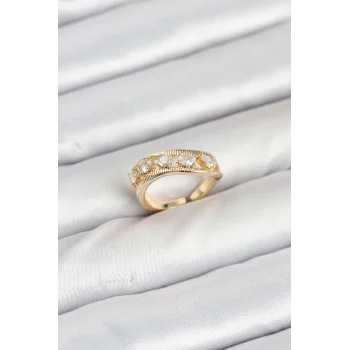Pirinç Gold Renk Zirkon Taşlı Kadın Yüzük