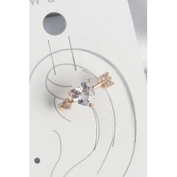 Pirinç Gold Renk Zirkon Taşlı Kalp Ok Model Kadın Kıkırdak Küpe