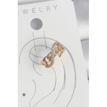 Pirinç Gold Renk Zirkon Taşlı Sonsuzluk Zincir Model Kadın Kıkırdak Küpe