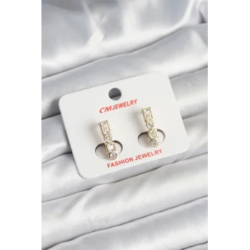 Pirinç Gold Renk Zirkon Taşlı Vintage Kadın Küpe