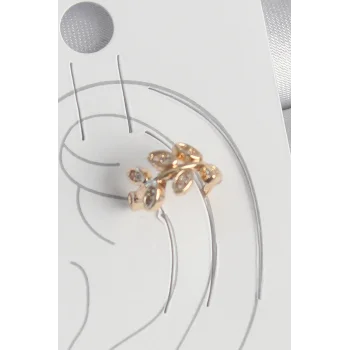Pirinç Gold Renk Zirkon Taşlı Yaprak Model Kadın Kıkırdak Küpe