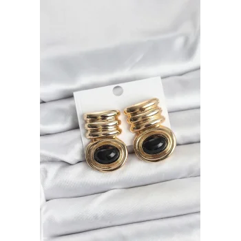 Pirinç Gold Siyah Renk Vintage Kadın Küpe