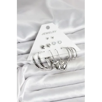 Pirinç Gümüş Renk 6 Çift Kadın Küpe Seti