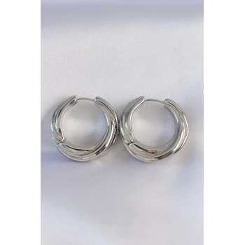 Pirinç Gümüş Renk Asimetrik Kıvrım Küpe