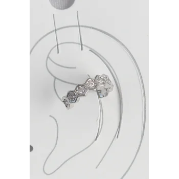 Pirinç Gümüş Renk Bal Peteği Model Zirkon Taşlı Kadın Kıkırdak Küpe