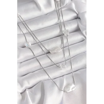 Pirinç Gümüş Renk Ezme İnci Model Çoklu Kadın Kolye