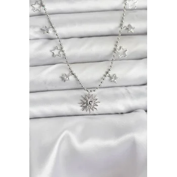 Pirinç Gümüş Renk Güneş Model Kadın Kolye