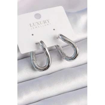 Pirinç Gümüş Renk Halka Model Kadın Küpe