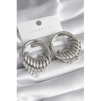 Pirinç Gümüş Renk Halka Sarmal Model Kadın Küpe