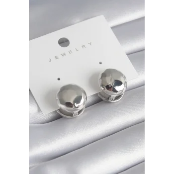 Pirinç Gümüş Renk İşleme Detay Top Model Kadın Küpe