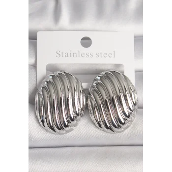 Pirinç Gümüş Renk İşlemeli Oval Model Kadın Küpe