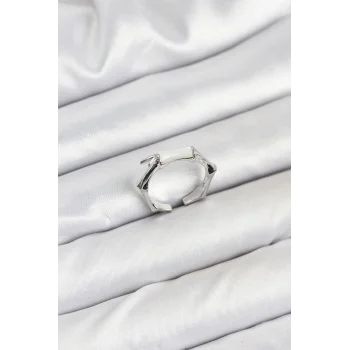 Pirinç Gümüş Renk Kemik Model Kadın Yüzük