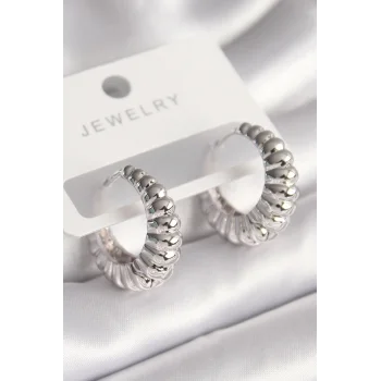 Pirinç Gümüş Renk Sarmal Halka Model Kadın Küpe