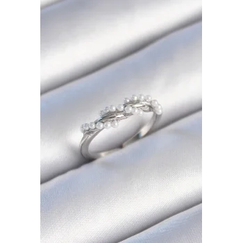 Pirinç Gümüş Renk Sarmal İnci Model Kadın Yüzük