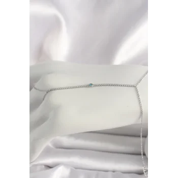 Pirinç Gümüş Renk Su Yolu Zirkon Taşlı Mavi Taş Detaylı Kadın Şahmeran