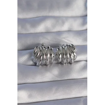 Pirinç Gümüş Renk Tırtıklı Bombe Model Küpe