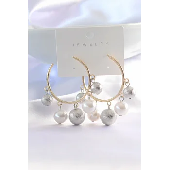 Pirinç Gümüş Renk Topçuk Model Gold Renk Halka Küpe