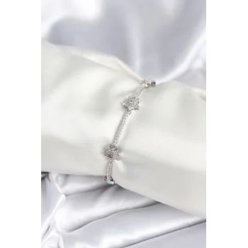 Pirinç Gümüş Renk Yıldız Model Kadın Bileklik